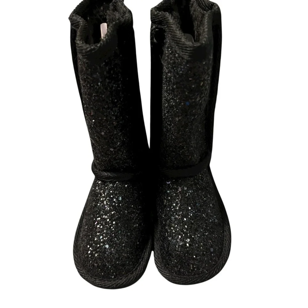 FabKids Girls Black Glitter Fuzzy Fuzzies Winter‎ Boots Size T6 US6 EU22